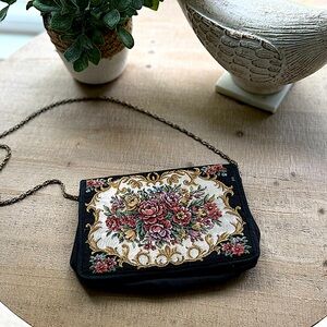 Vintage 1970’s Tapestry Crossbody bag with chain. 9”X 6”